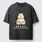 Kyoto-Lion Zen Capybara Fun Washed T-Shirt
