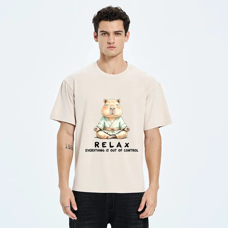 Kyoto-Lion Zen Capybara Fun Washed T-Shirt