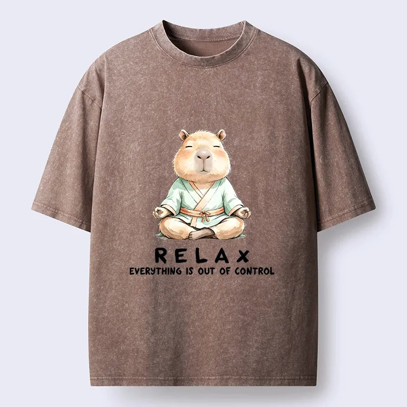 Kyoto-Lion Zen Capybara Fun Washed T-Shirt