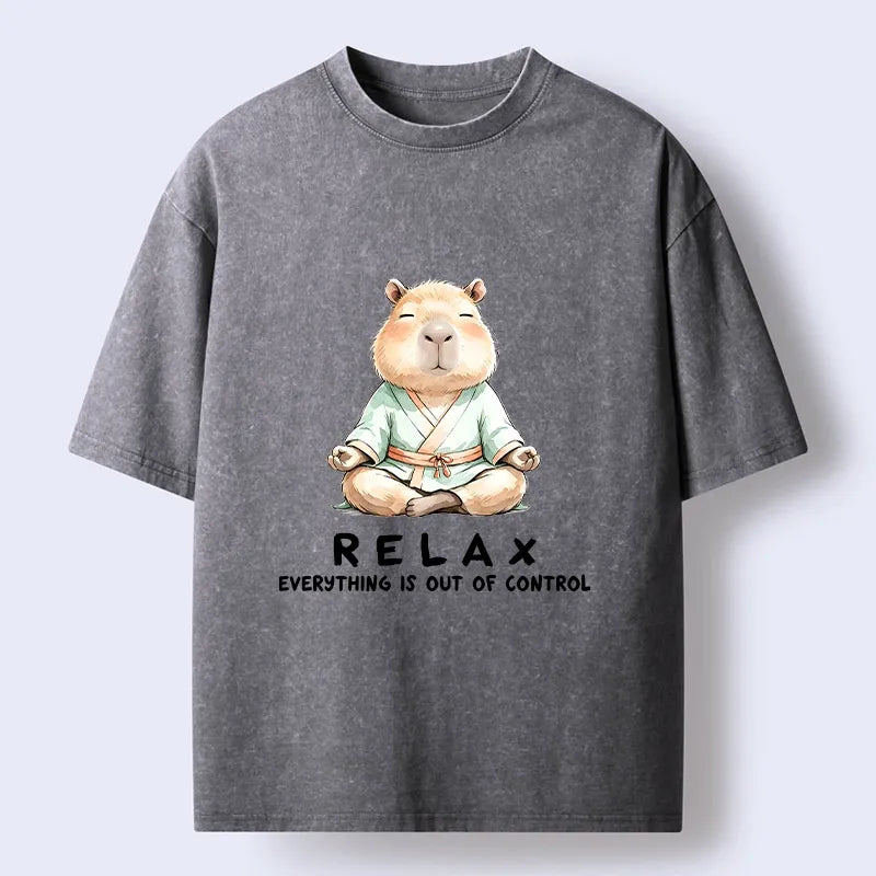 Kyoto-Lion Zen Capybara Fun Washed T-Shirt