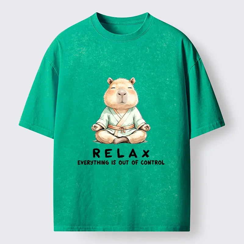 Kyoto-Lion Zen Capybara Fun Washed T-Shirt