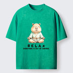 Kyoto-Lion Zen Capybara Fun Washed T-Shirt
