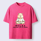 Kyoto-Lion Zen Capybara Fun Washed T-Shirt