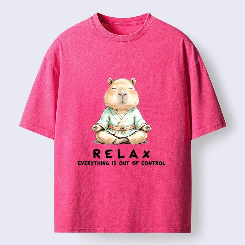 Kyoto-Lion Zen Capybara Fun Washed T-Shirt