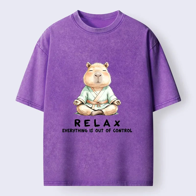 Kyoto-Lion Zen Capybara Fun Washed T-Shirt