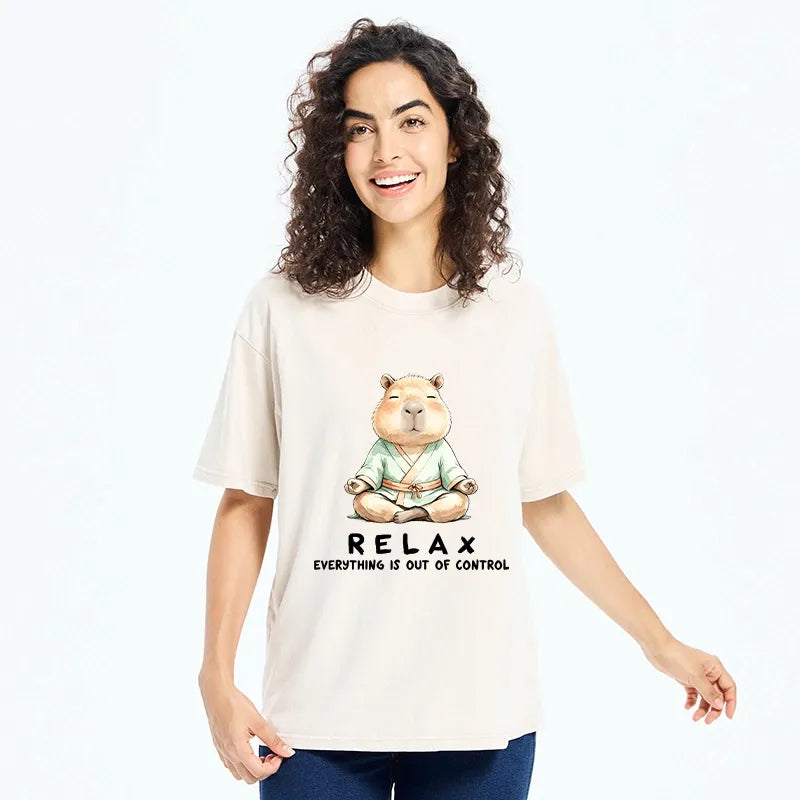 Kyoto-Lion Zen Capybara Fun Washed T-Shirt