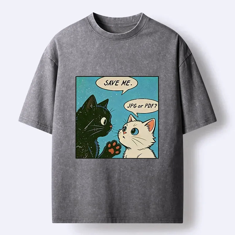Kyoto-Lion Black White Cat Office Meme Washed T-Shirt