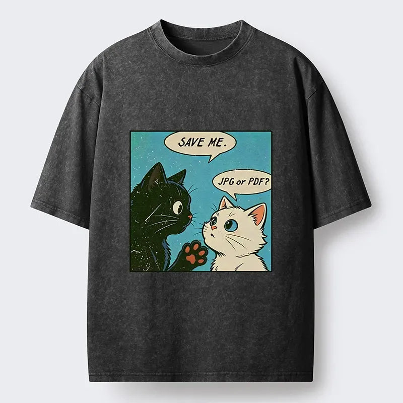 Kyoto-Lion Black White Cat Office Meme Washed T-Shirt