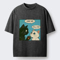 Kyoto-Lion Black White Cat Office Meme Washed T-Shirt
