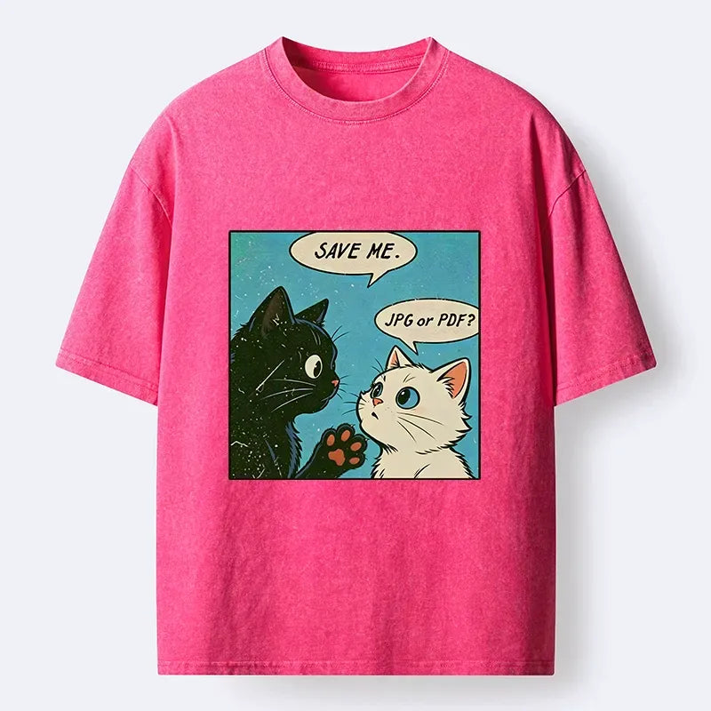 Kyoto-Lion Black White Cat Office Meme Washed T-Shirt