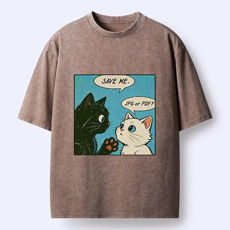 Kyoto-Lion Black White Cat Office Meme Washed T-Shirt