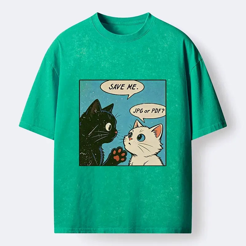 Kyoto-Lion Black White Cat Office Meme Washed T-Shirt