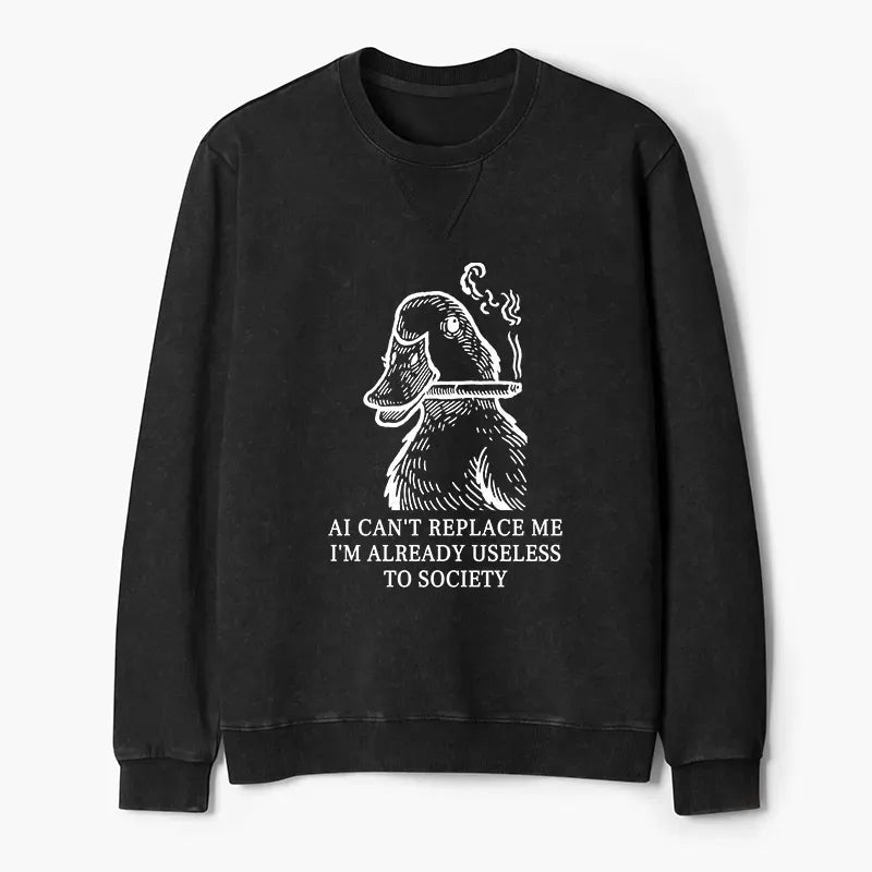Kyoto-Lion Smoking Duck Funny Washed Terry Sweatshirt