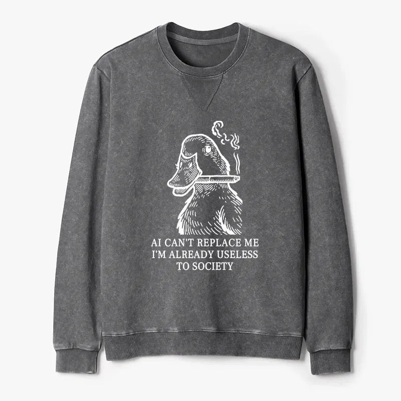 Kyoto-Lion Smoking Duck Funny Washed Terry Sweatshirt