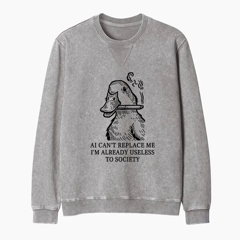Kyoto-Lion Smoking Duck Funny Washed Terry Sweatshirt