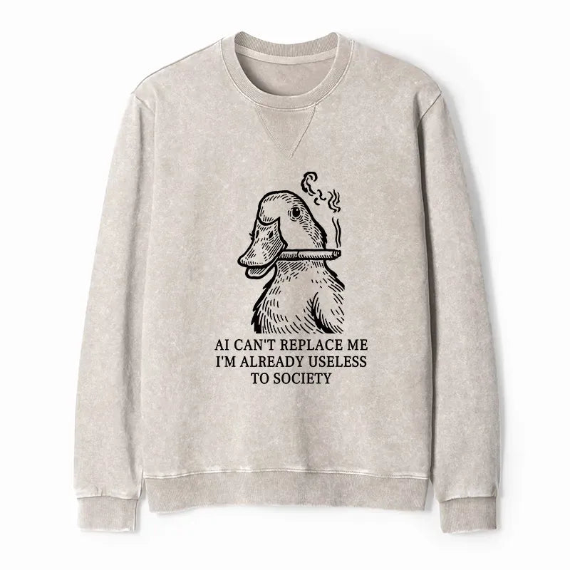 Kyoto-Lion Smoking Duck Funny Washed Terry Sweatshirt