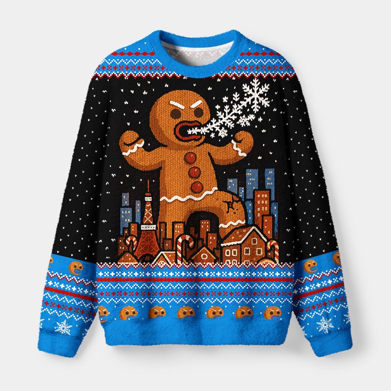 Kyoto-Lion Gingerbread Monster Fuzzy Christmas Ugly Sweatshirt