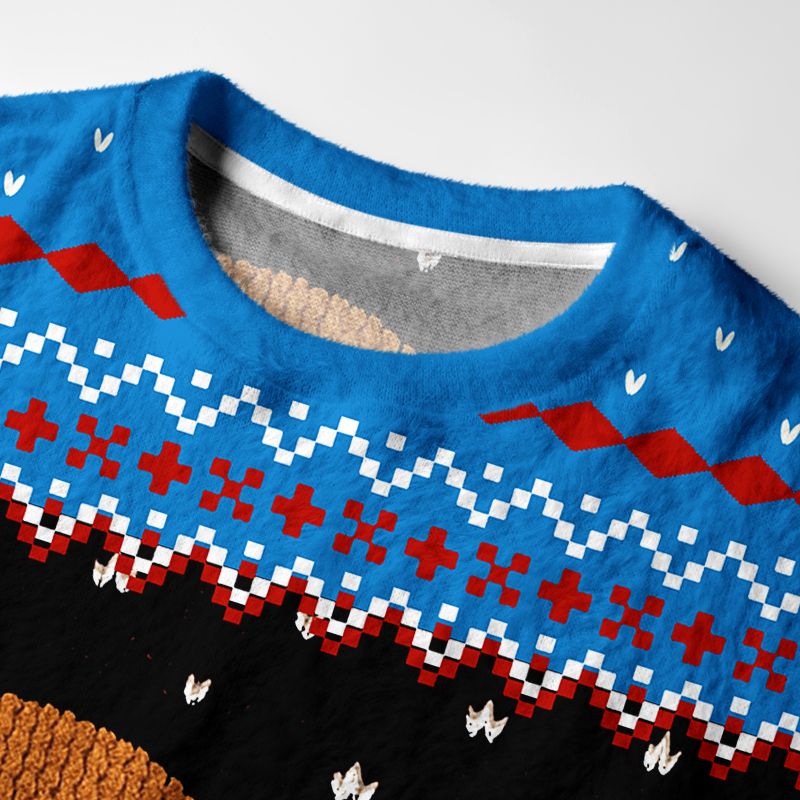 Kyoto-Lion Gingerbread Monster Fuzzy Christmas Ugly Sweatshirt
