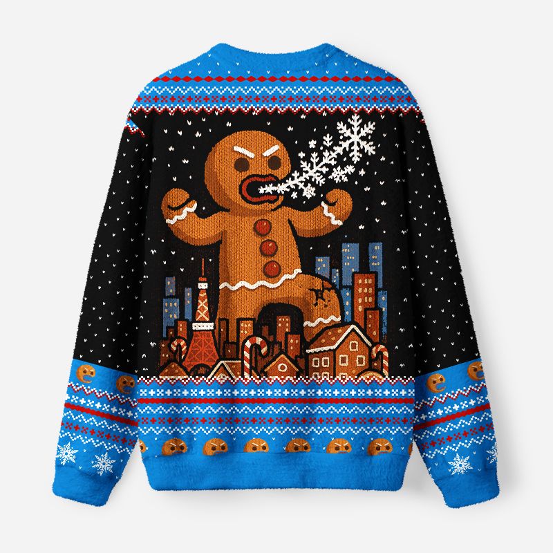 Kyoto-Lion Gingerbread Monster Fuzzy Christmas Ugly Sweatshirt