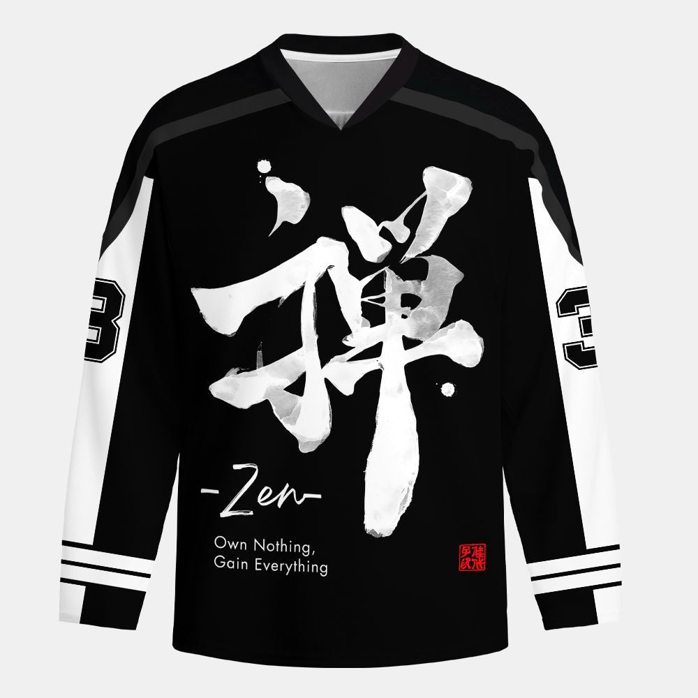 Kyoto-Lion Japanese Zen Kanji Long-Sleeve Hockey Jersey