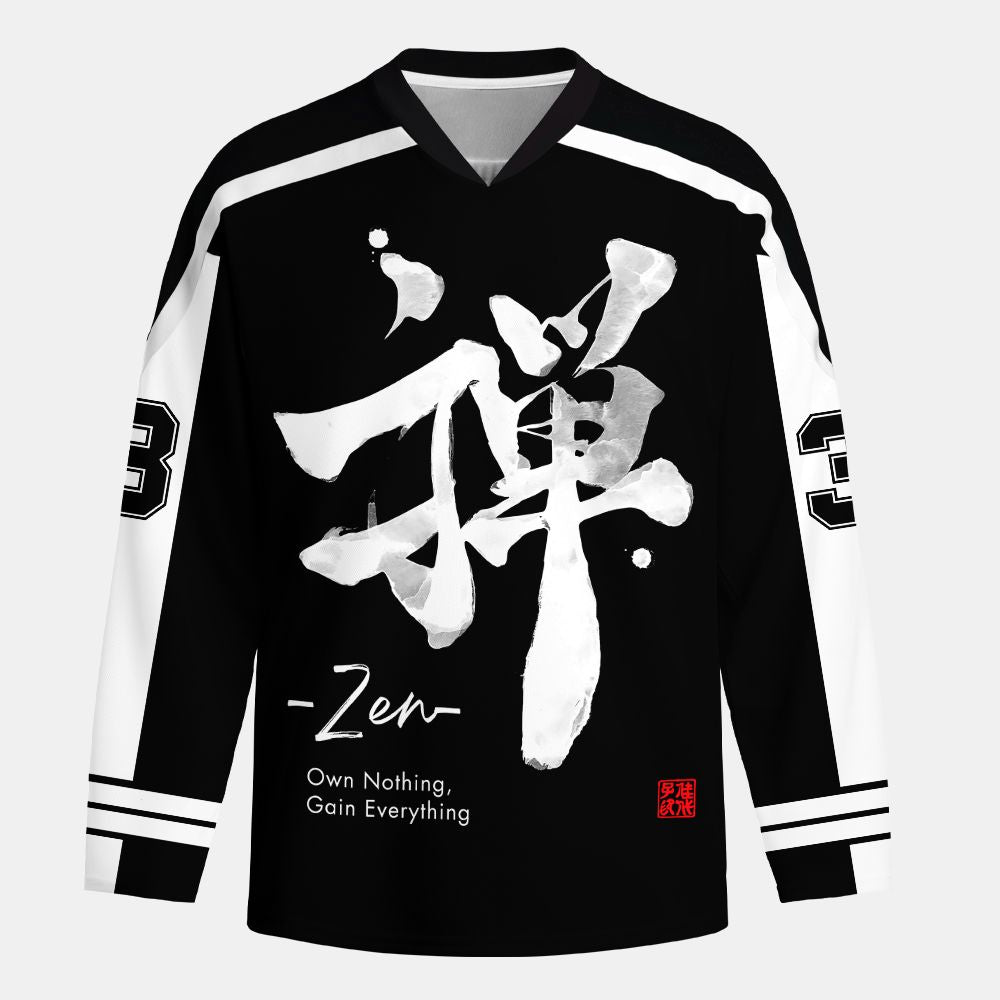 Kyoto-Lion Japanese Zen Kanji Long-Sleeve Hockey Jersey