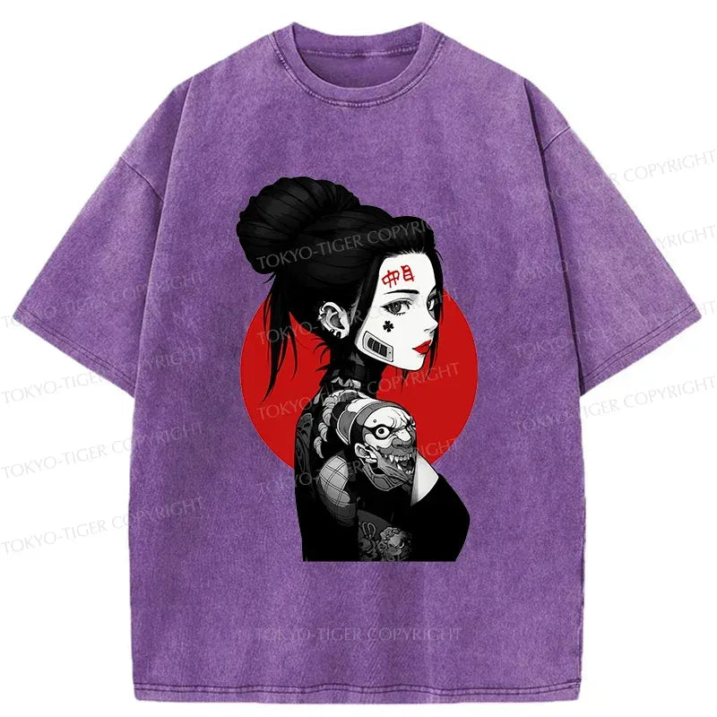 Kyoto-Lion Mechanical Woman Washed T-Shirt
