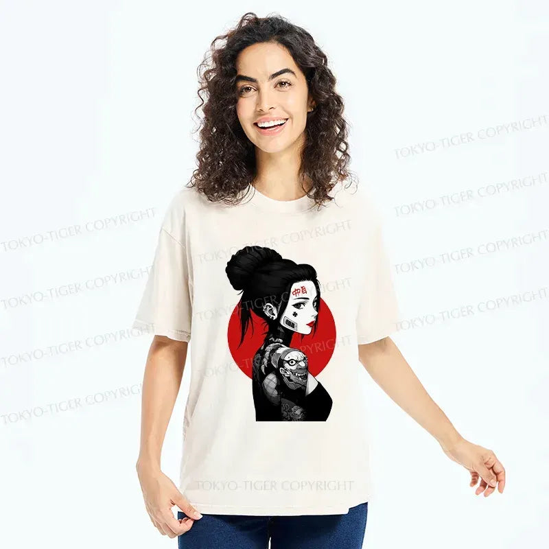 Kyoto-Lion Mechanical Woman Washed T-Shirt