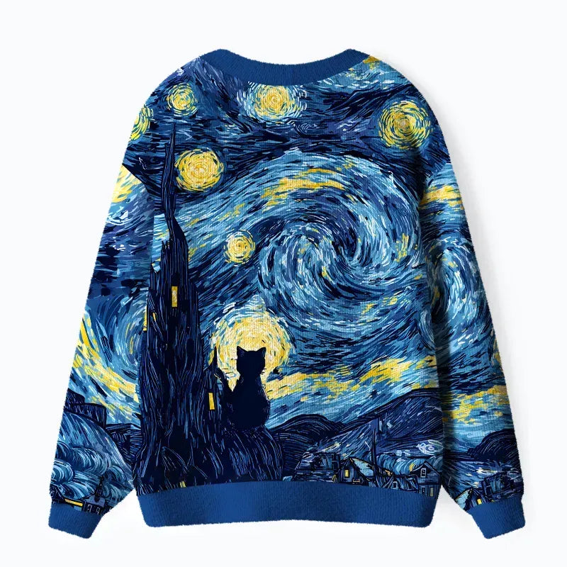 Kyoto-Lion Cat Under The Stars Ugly Cardigan Sweater