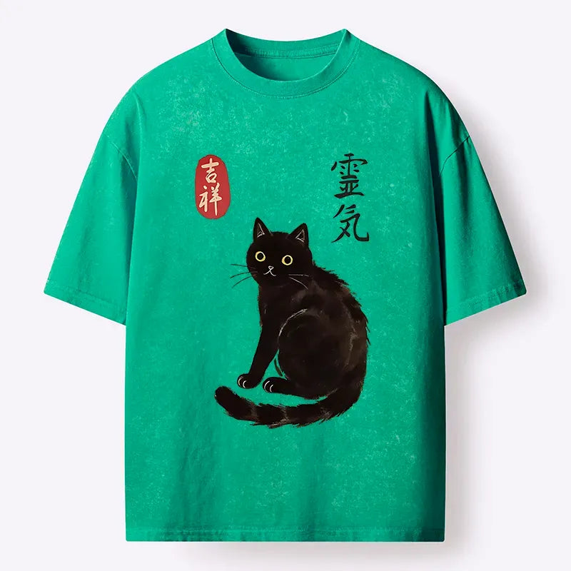 Washed Japanese Cat T-Shirt Gift for Her