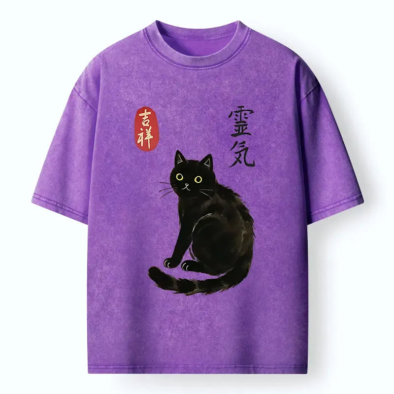 Japanese Black Cat Washed T-Shirt