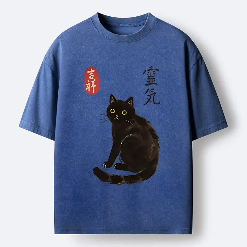 Washed Japanese Cat T-Shirt Gift for Her