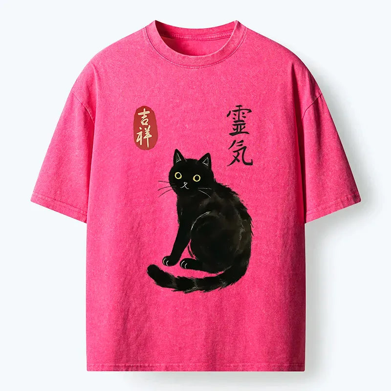 Washed Japanese Cat T-Shirt Gift for Her