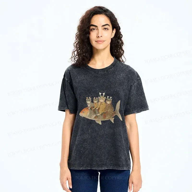 best seller samurai cat fish graphic tee