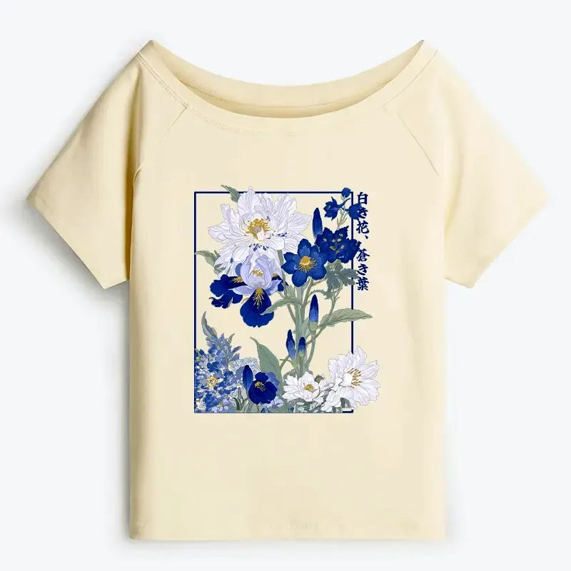 Japanese Vintage Off Shoulder T-Shirt for Women
