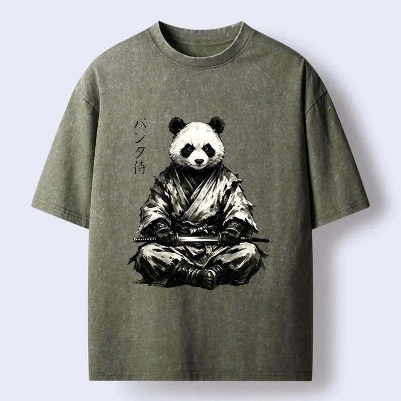 Kyoto-Lion Samurai Panda Warrior Washed T-Shirt