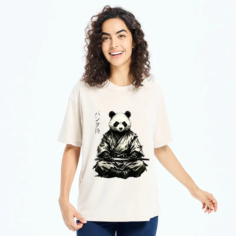 Kyoto-Lion Samurai Panda Warrior Washed T-Shirt