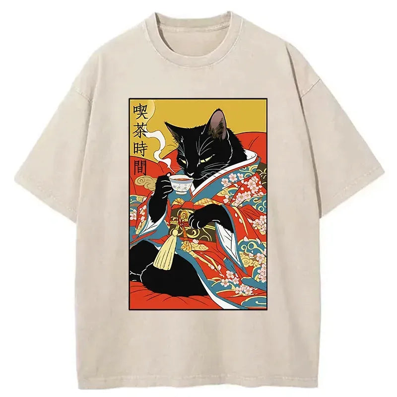 Kyoto-Lion Afternoon Tea Time Washed T-Shirt