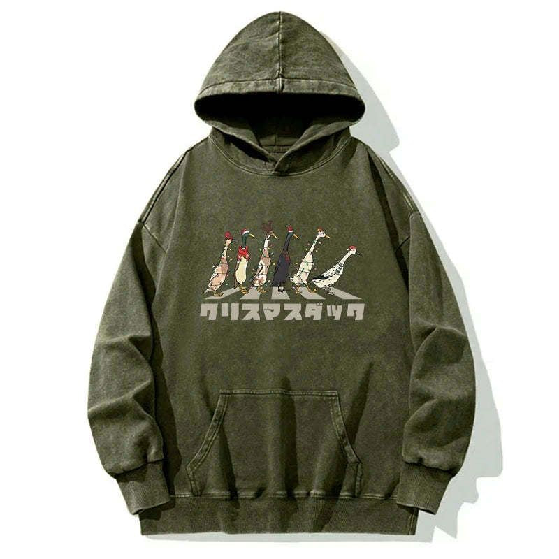 Kyoto-Lion Funny Christmas Ducks Washed Hoodie