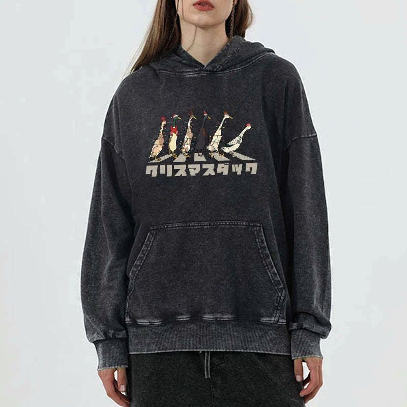 Funny Christmas Ducks Washed Hoodie