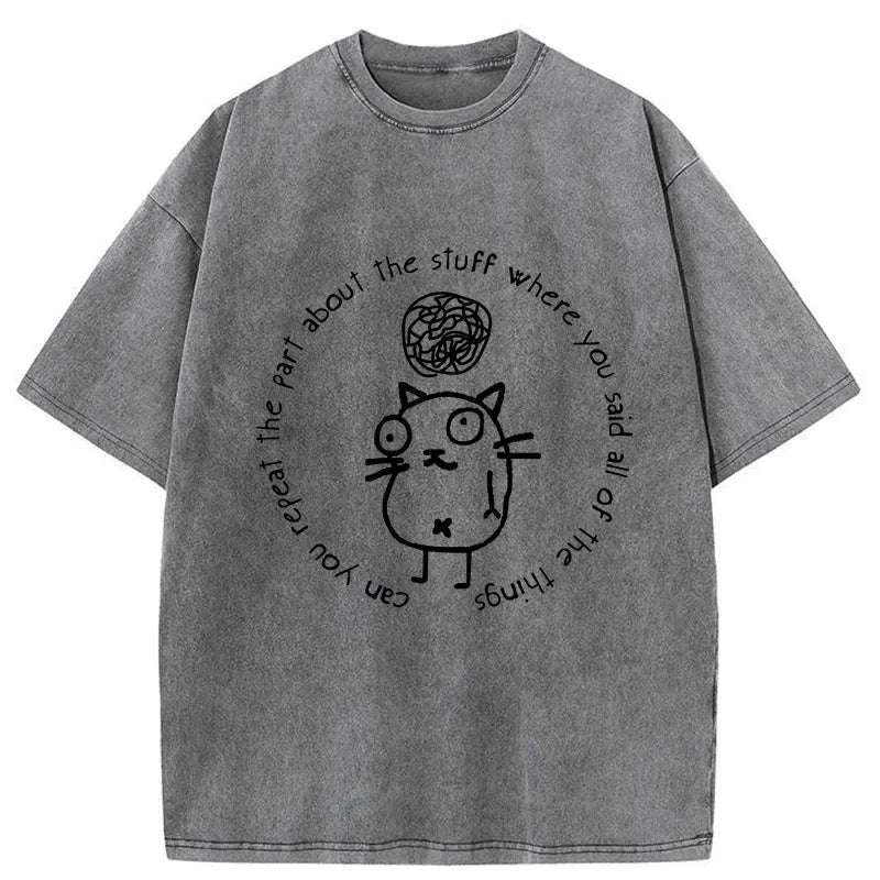 Kyoto-Lion ADHD Cat Funny Meme Washed T-Shirt