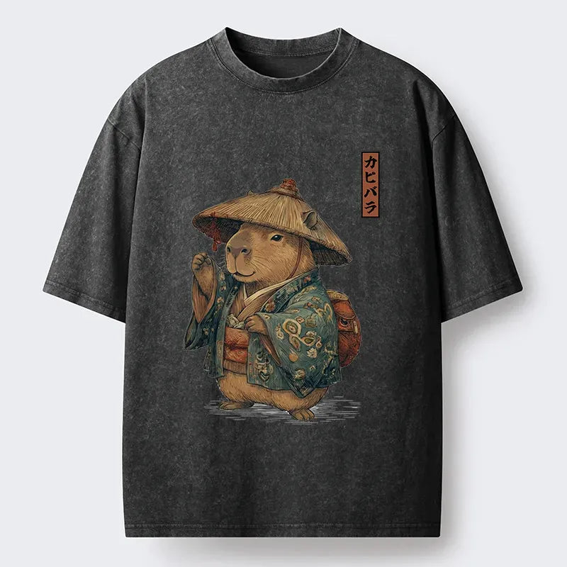 Kyoto-Lion Traveling Capybara Washed T-Shirt
