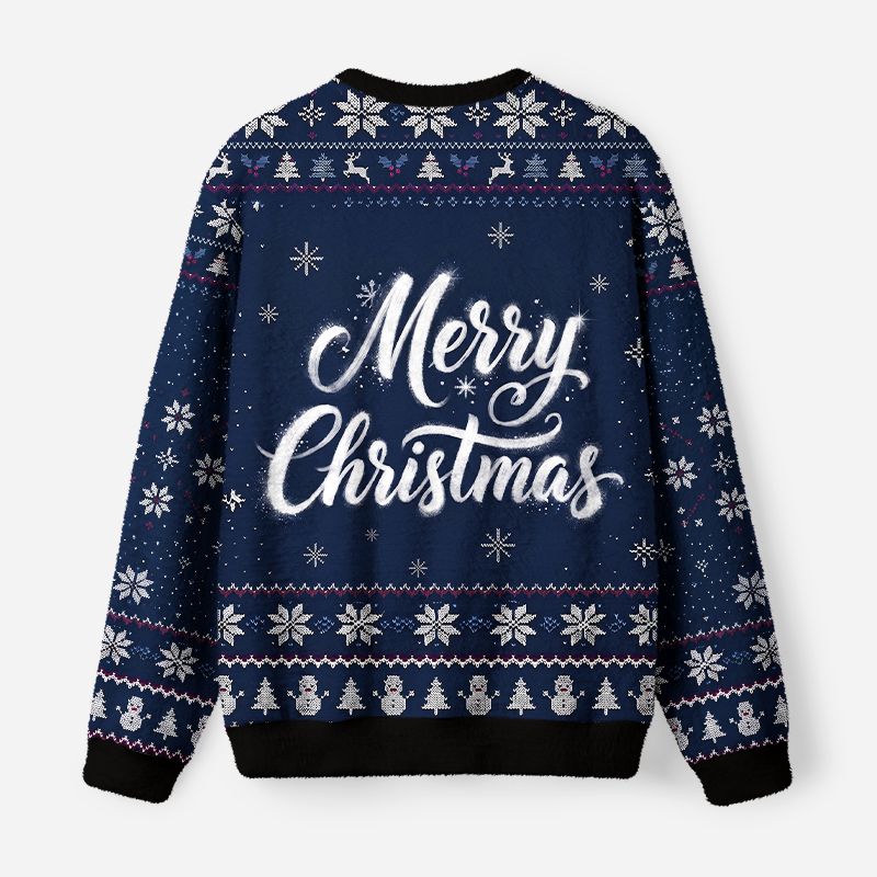 Kyoto-Lion Black Cat Adorned by Snow Fuzzy Christmas Ugly Sweatshirt