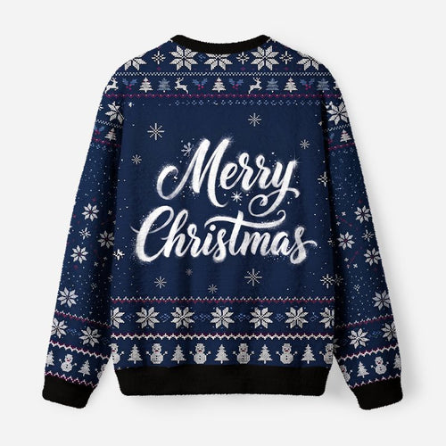 Kyoto-Lion Black Cat Adorned by Snow Fuzzy Christmas Ugly Sweatshirt