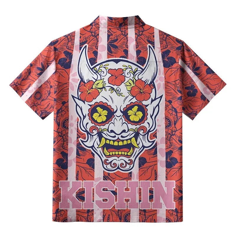Japanese Lion Mask Shirt for Summer