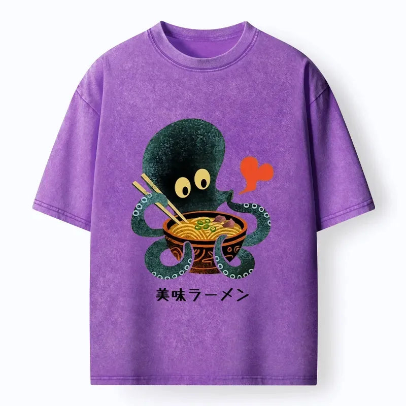octopus using chopsticks ramen t shirt