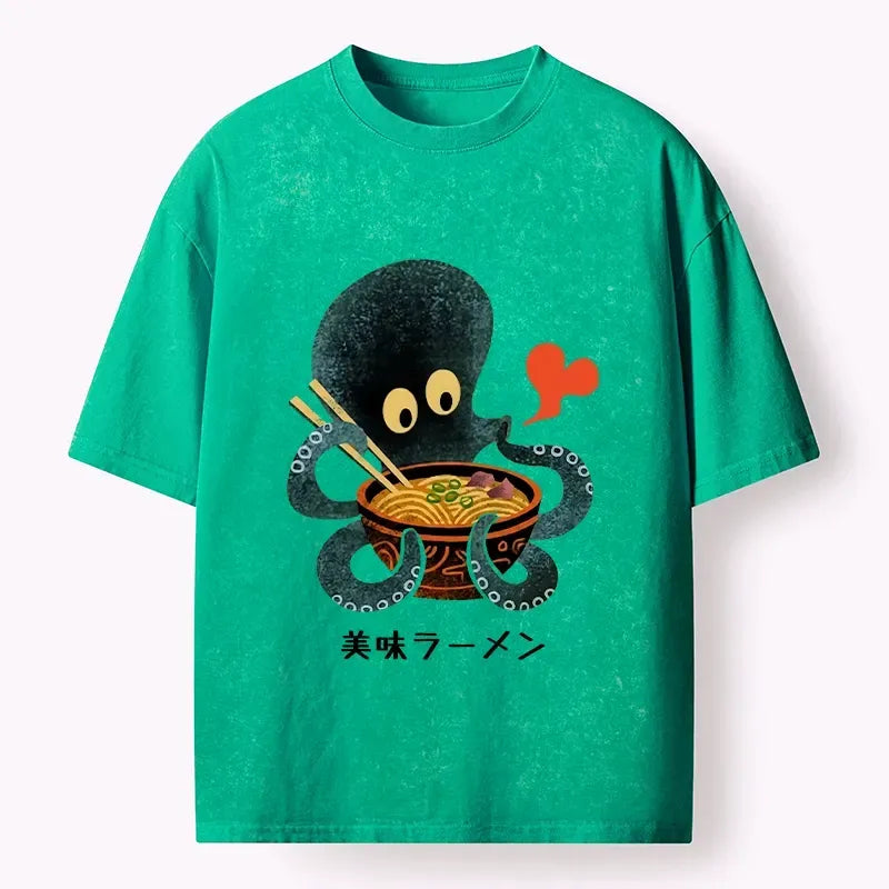 Kyoto-Lion Octopus Uses Chopsticks For Ramen Washed T-Shirt