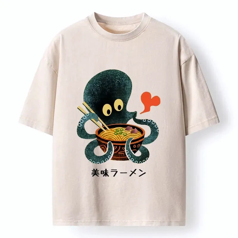 octopus using chopsticks ramen t shirt