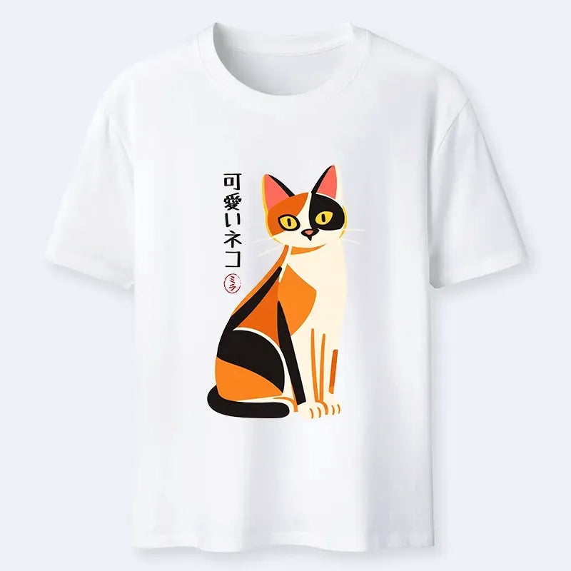 Japanese Minimal Cat T-Shirt for Daily Wear