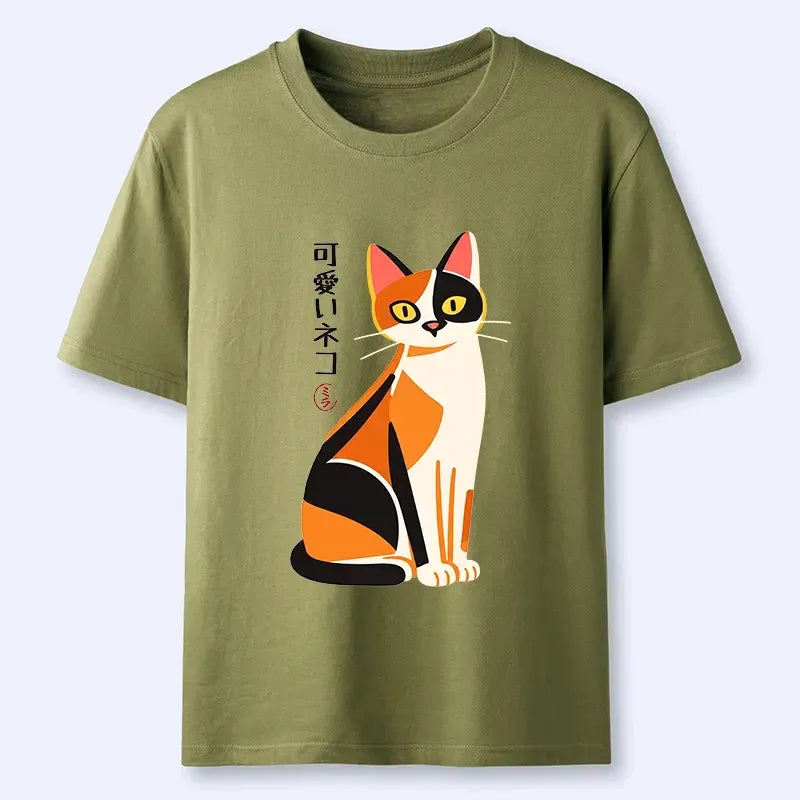 Japanese Minimal Cat T-Shirt for Daily Wear