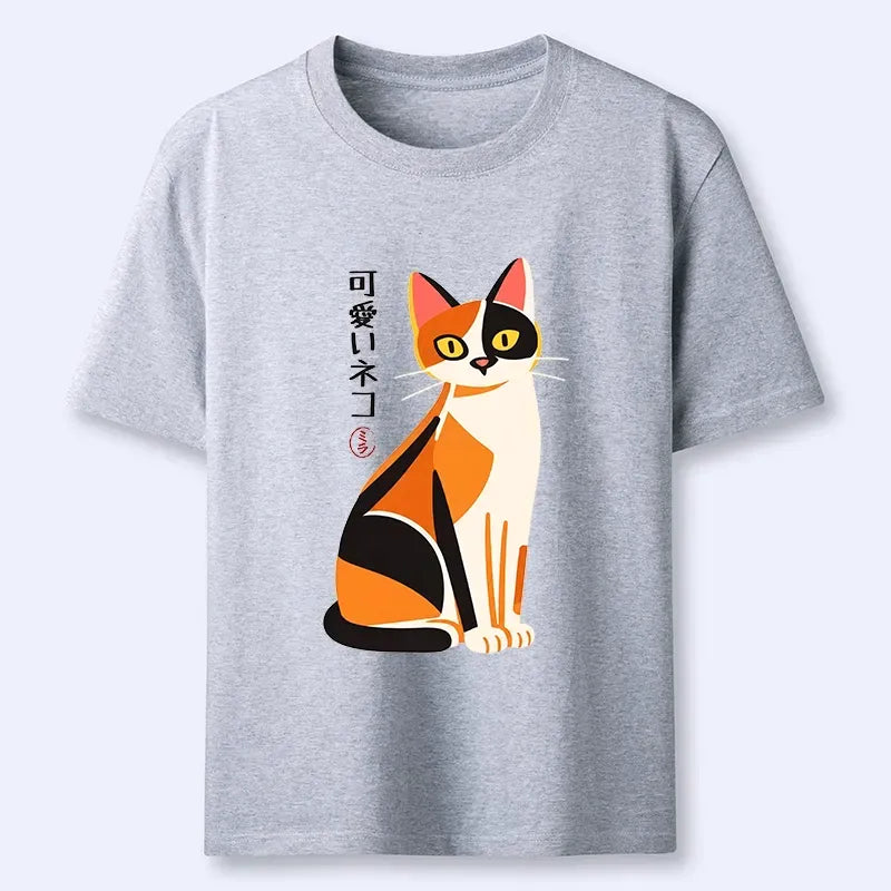 Japanese Minimal Cat T-Shirt for Daily Wear